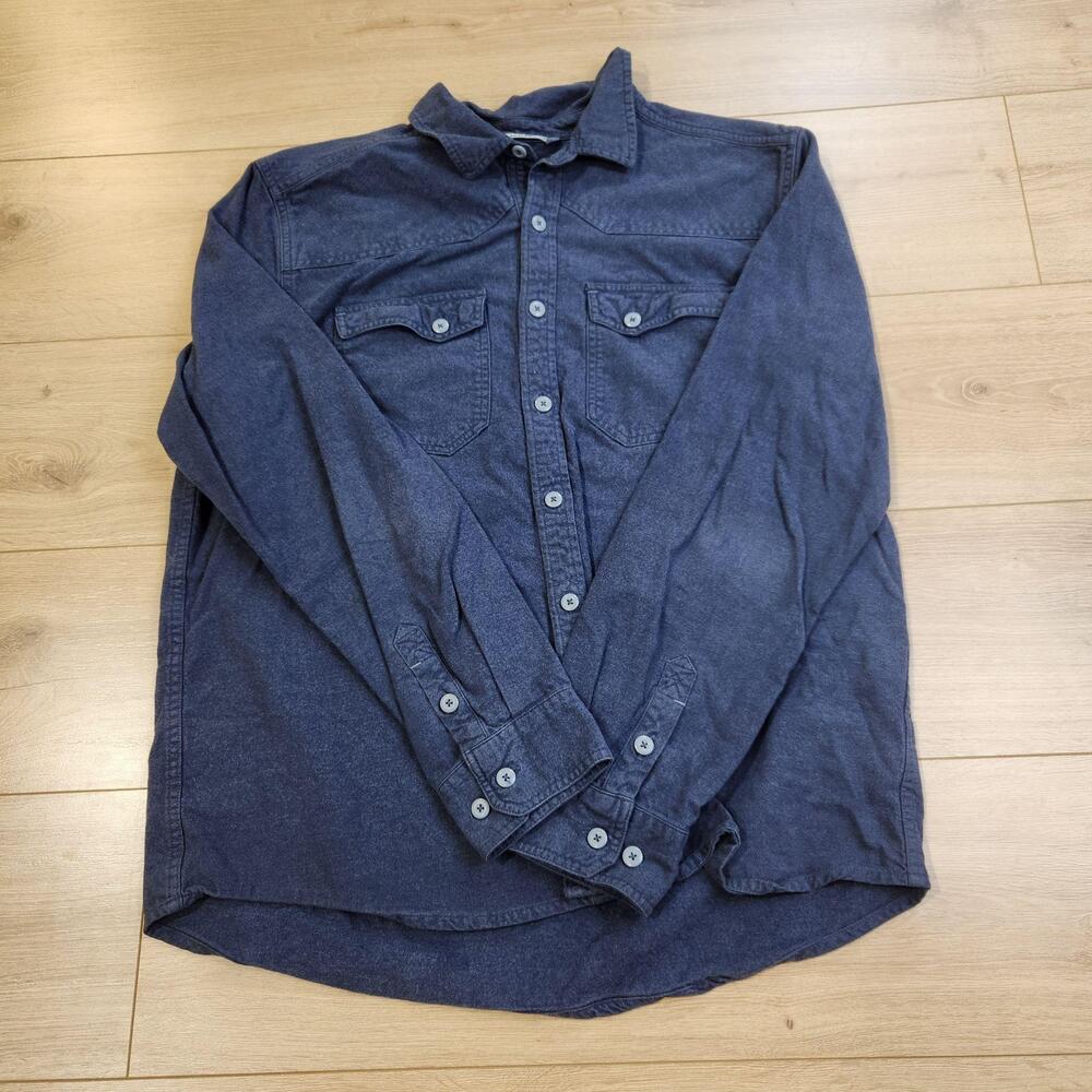 Stio Junction Midweight Flannel Shirt Mens XL Blue Long Sleeve Button Up Organic